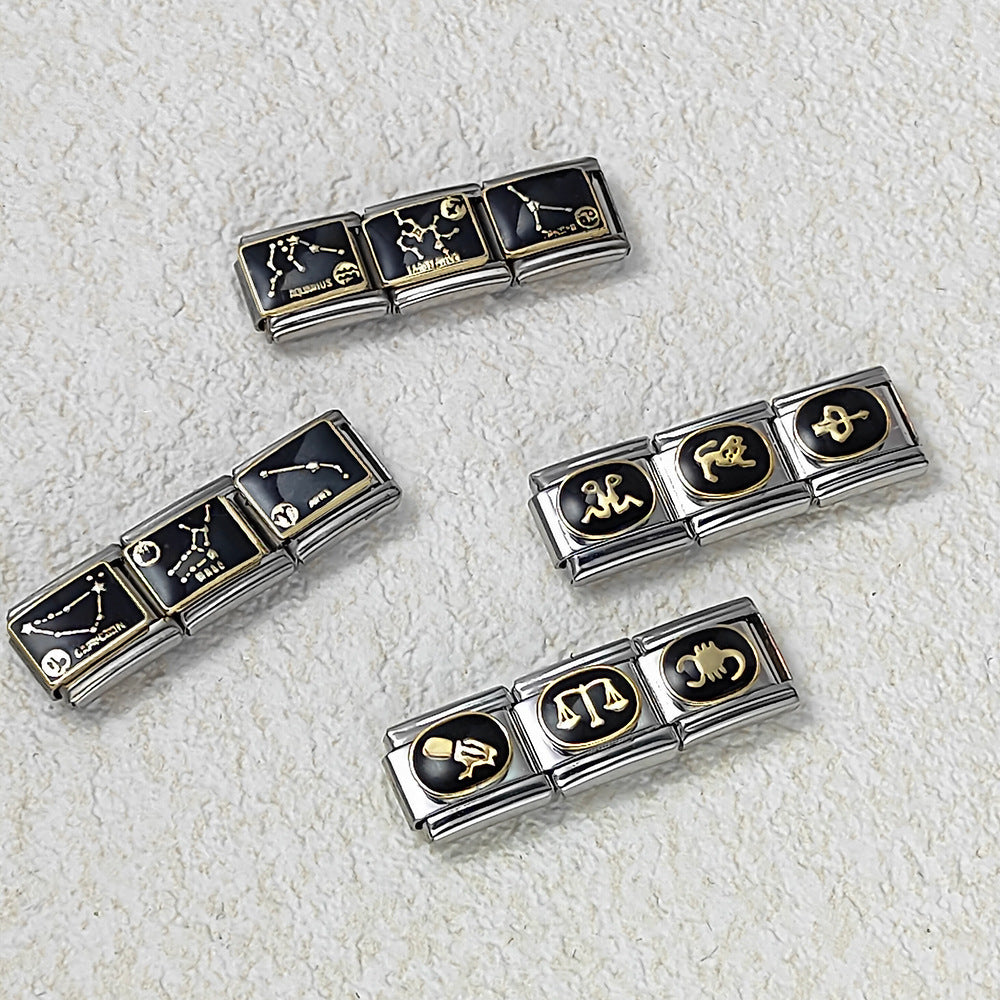 Wholesale Italian Module  12 Constellation Series  Bracelet Stainless Steel Welding Gold Plated Oil Drop DIY Charms