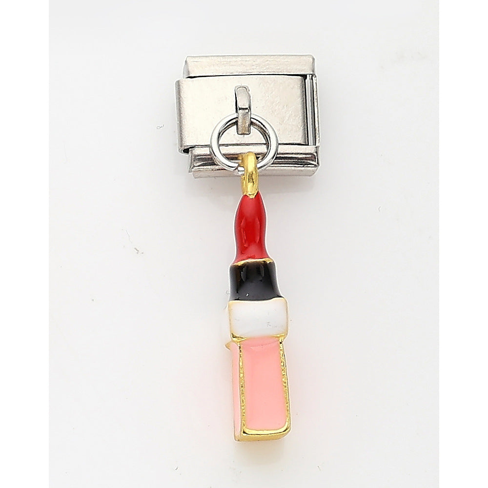 Wholesale 10pcs Italian Charm Bracelet 9mm DIY Splicing Starfish Fruit Lipstick Cartoon Stainless Steel Composable Bracelet