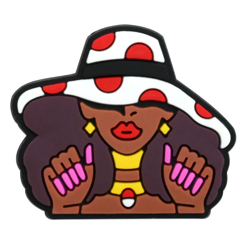 Wholesale Random 100pcs Black Girl Series  PVC Soft Rubber Shoe Buckle Decoration