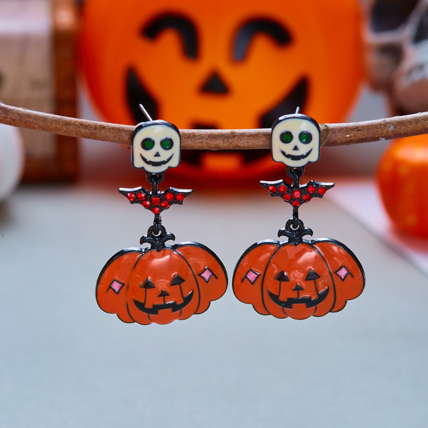 Wholesale  Skull Pumpkin Drip Rhinestone Earrings Alloy Fashion Jewelry for Party