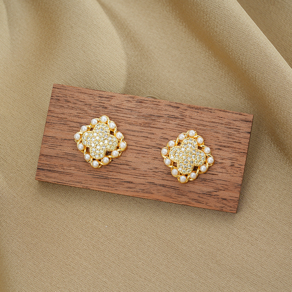 Wholesale Geometric Four-Leaf Clover Earring and Necklace Set - Fashion Jewelry Accessory Gift for Women