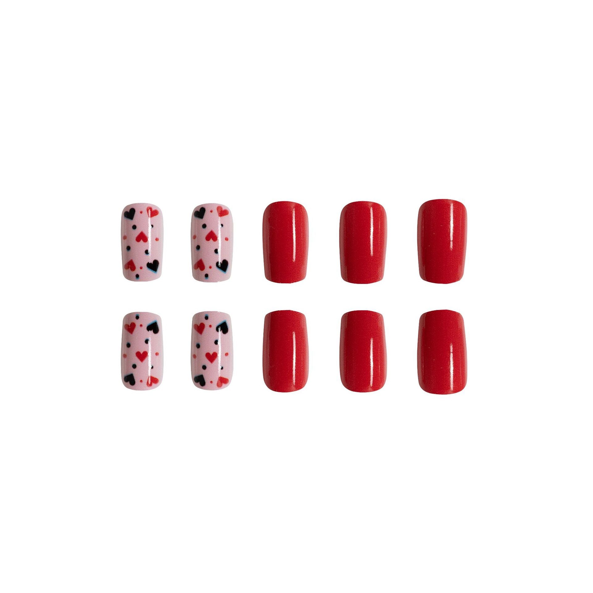 Wholesale 24 Pieces/box Valentine's Day Glossy Black and Red Heart Manicure Press-on Nails Kits Nail Stickers ACC-NS-GuaiXL052