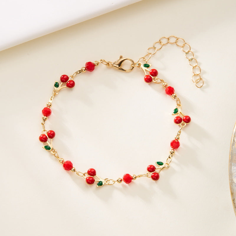 Wholesale Heart Eyes Cherry Rhinestone Bracelet Trendy Fashion Jewelry Accessory For Gift And Boutique Resale