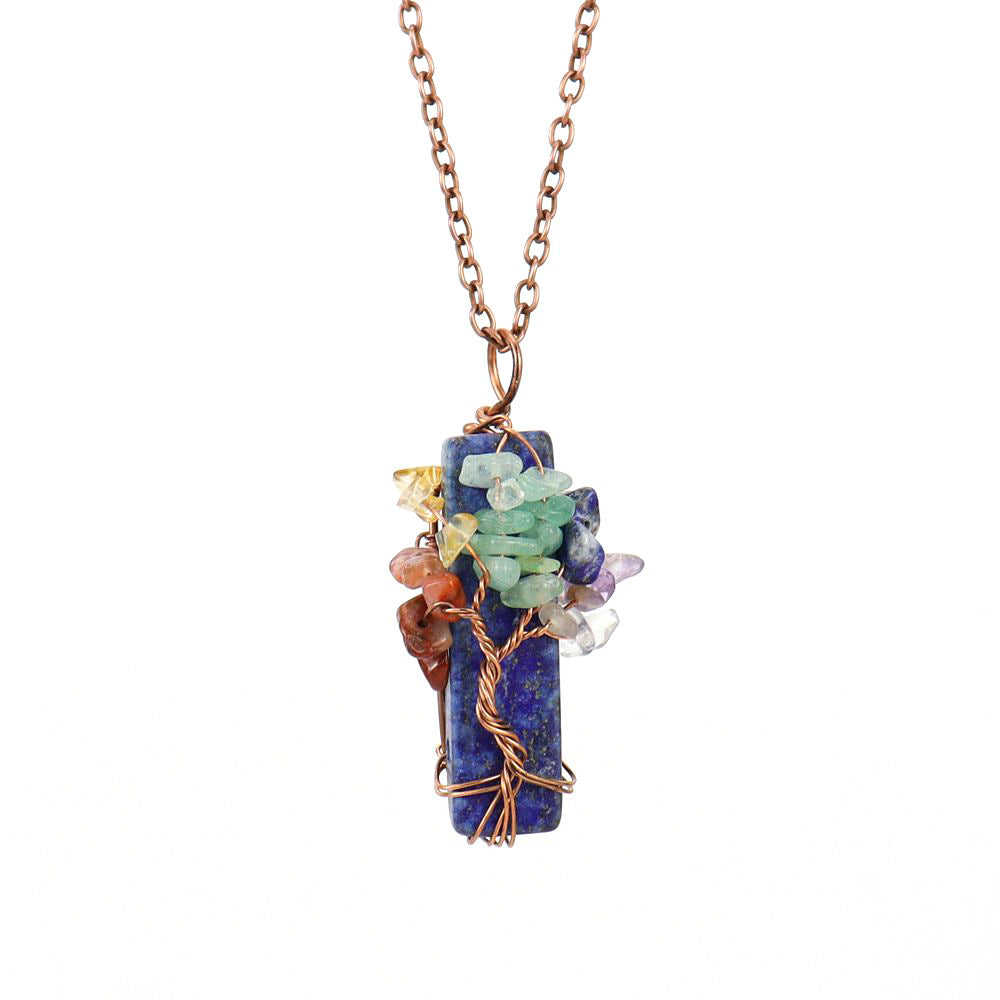 Wholesale Irregular Natural Stone Amethyst Tree Of Life Pendant Necklace Handwoven Fashion Jewelry Boutique Resale