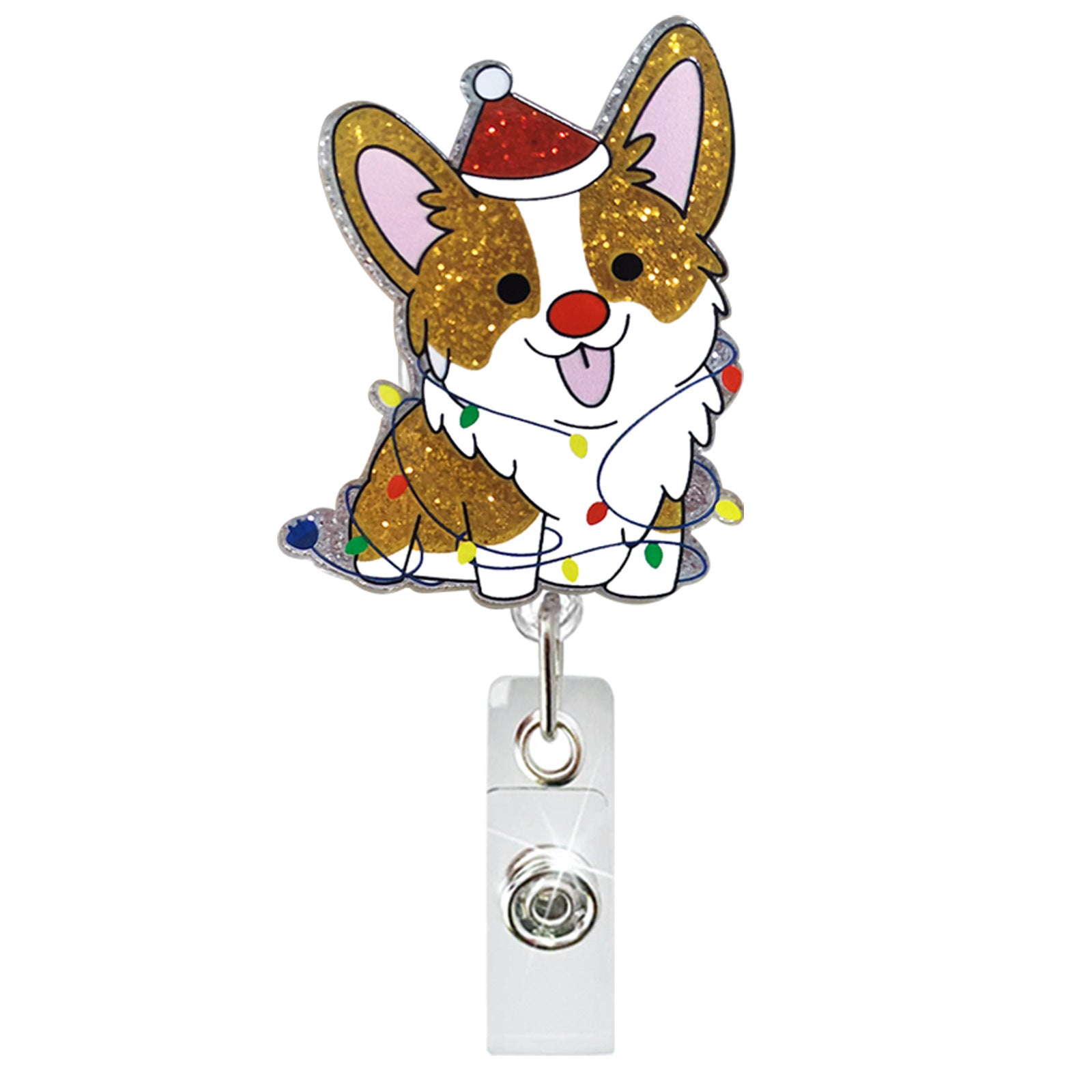 Wholesale Christmas Glitter Acrylic Sloth Dinosaur Puppy Retractable Rotating Badge Keychain ACC-KC-QiDing032