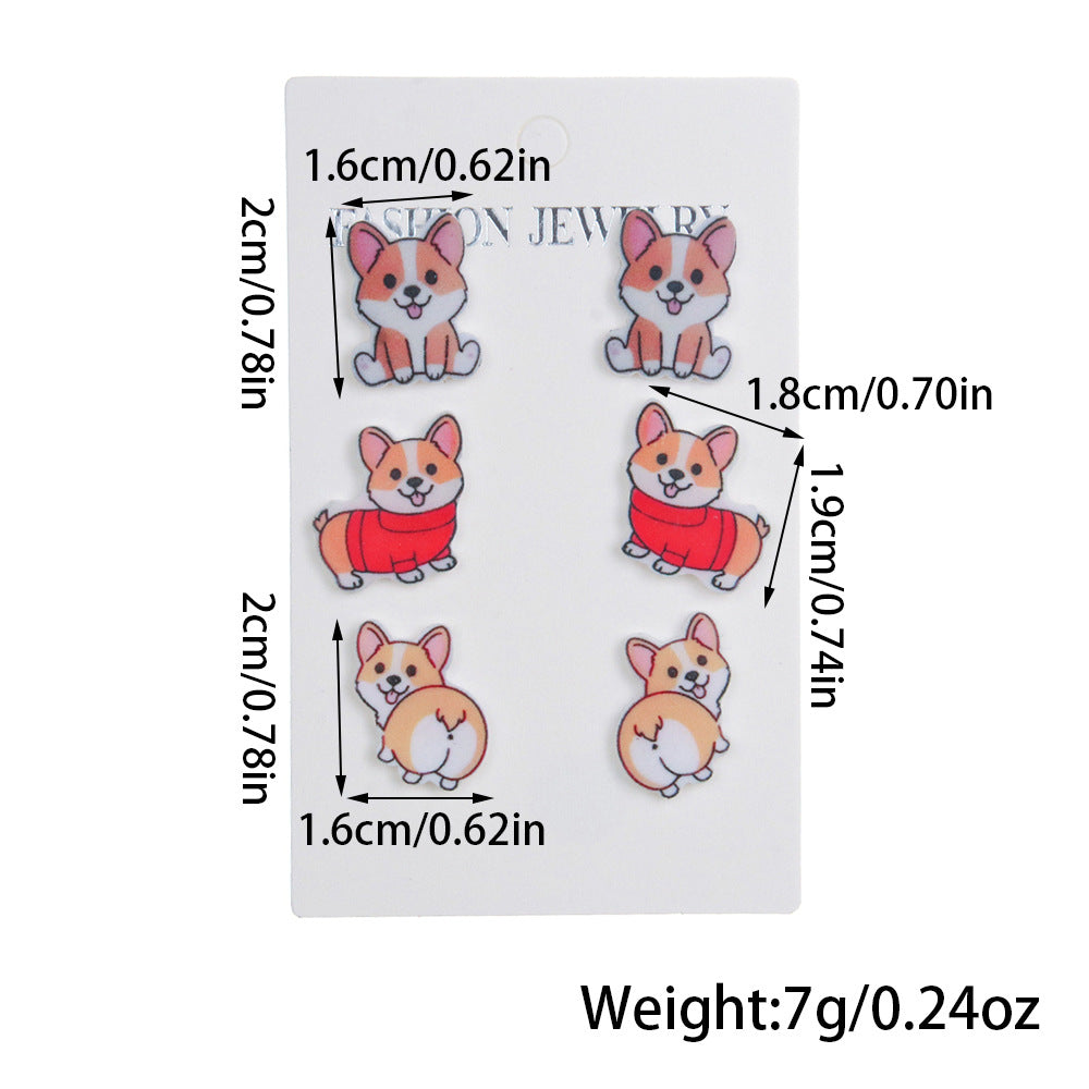 Wholesale Acrylic Cartoon Corgi Butt Earrings