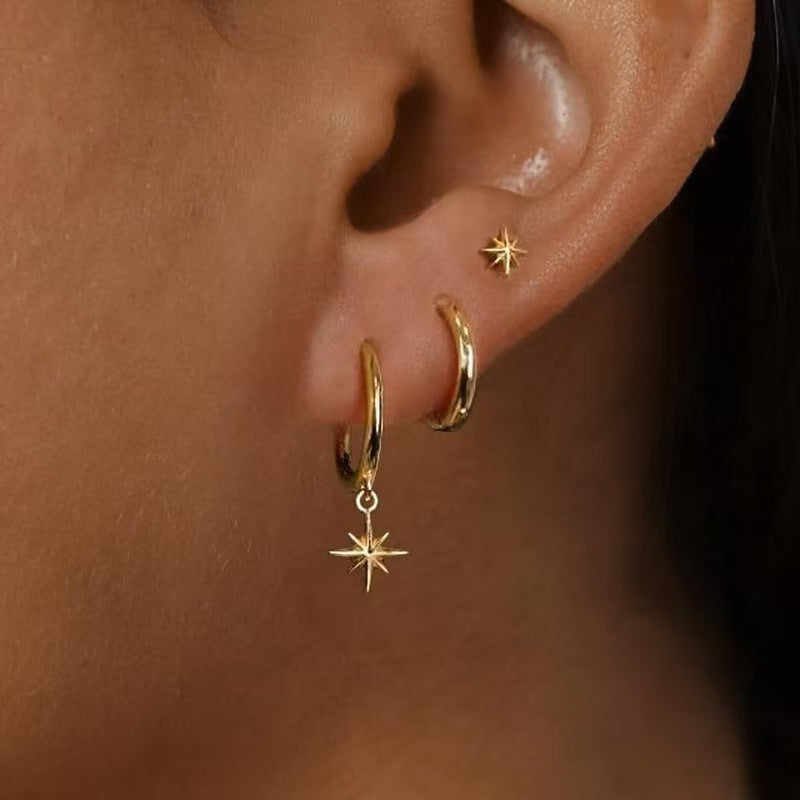 Wholesale Asymmetrical Star and Moon Earrings with Zircon Studs Blingbling Earrings Gold Plated Earrings