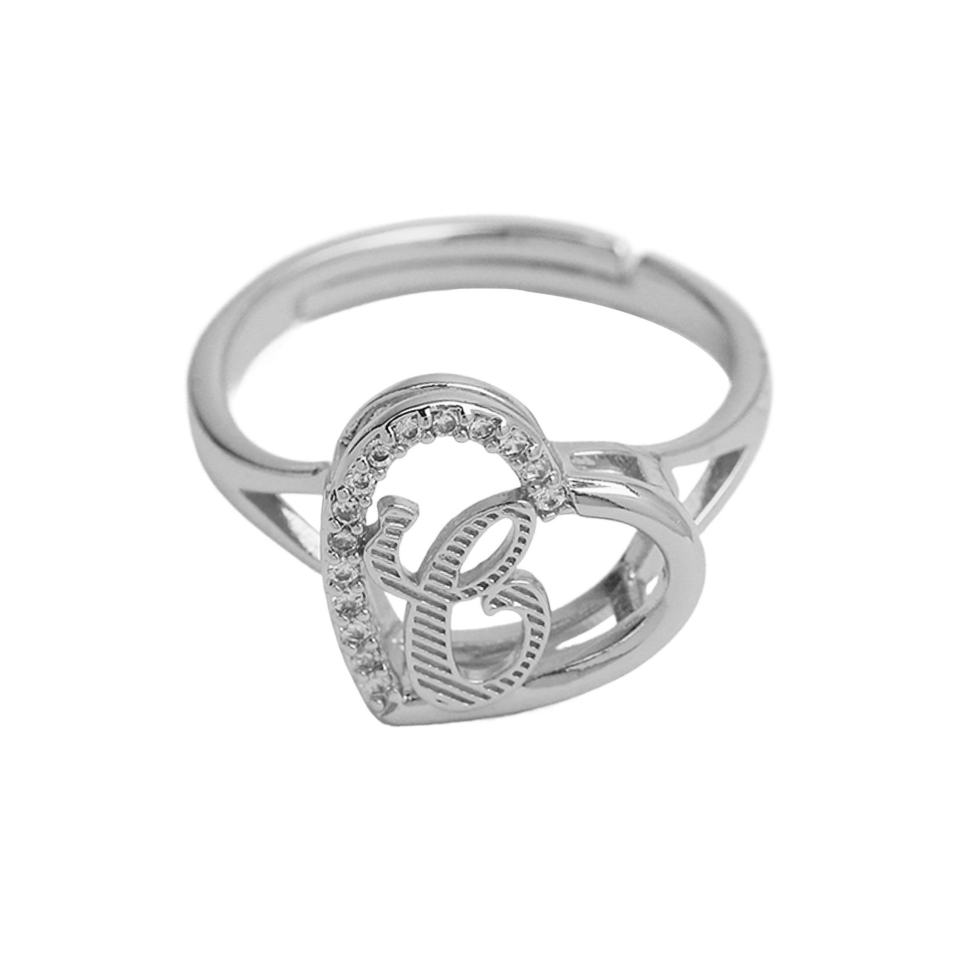 Wholesale  heart-shaped love texture hollow 26 grass English letters open heart ring
