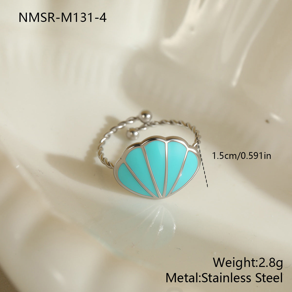 Wholesale Stainless steel ocean-themed adjustable seashell ring