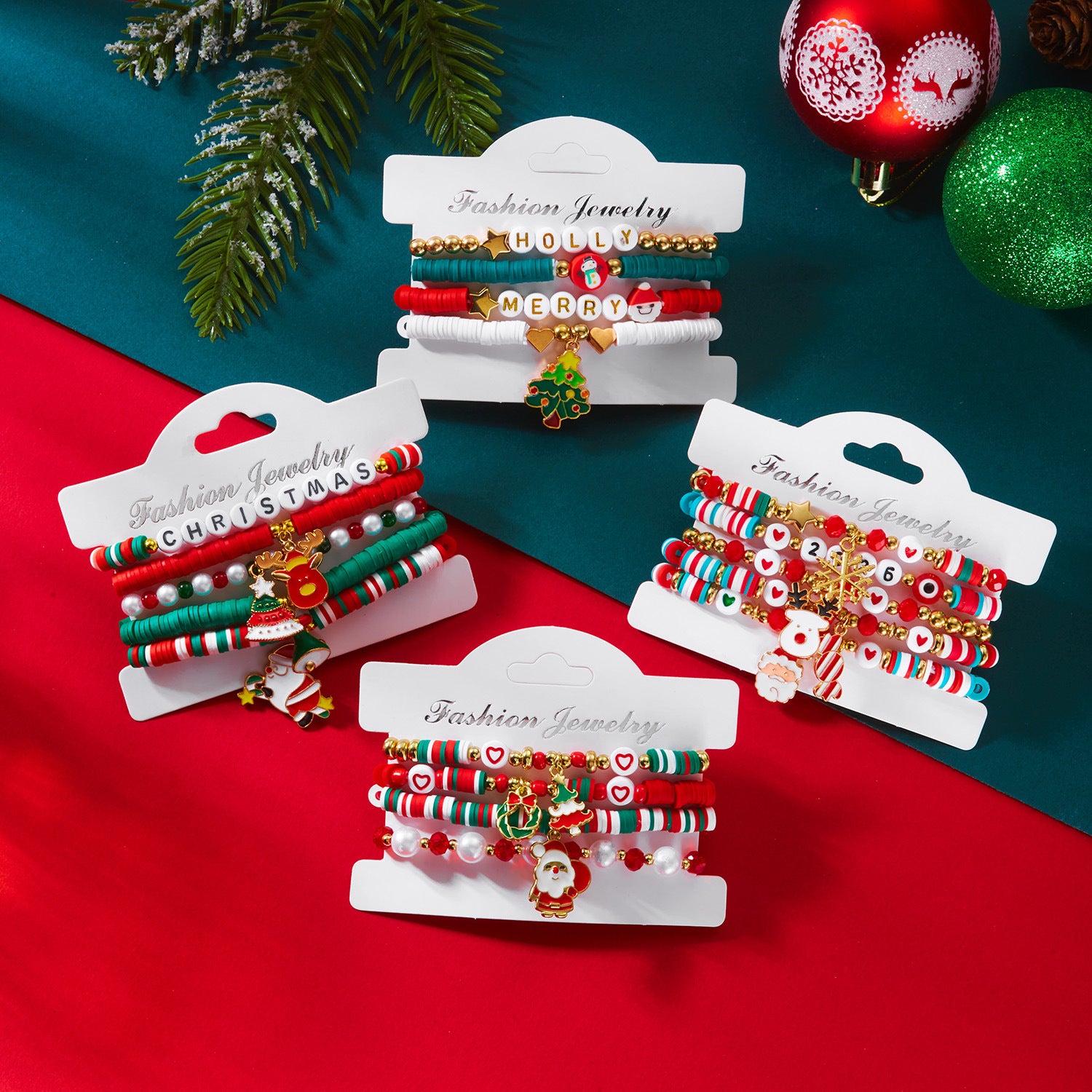 Wholesale Christmas Multi-layer Soft Ceramic Elk Bracelet Set