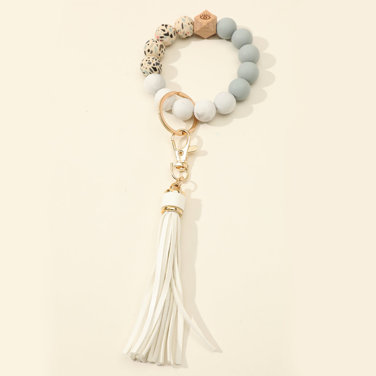 Wholesale Silicone Beads Bracelet Wooden Beads Keychain Wristlet Keychain ACC-KC-Jinz003