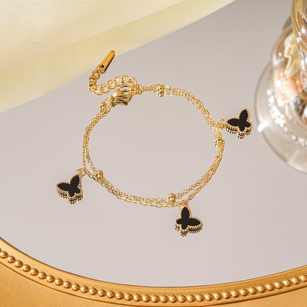 Wholesale  Non-Fading Electroplated  Butterfly Double-Layer Stainless Steel Bracelet