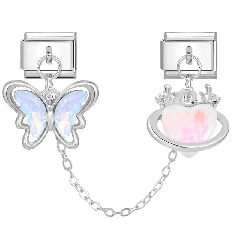 Wholesale 2PCS 9mm Italian Charm Starter Bracelets DIY Double Hanger Stainless Steel Composable Bracelet