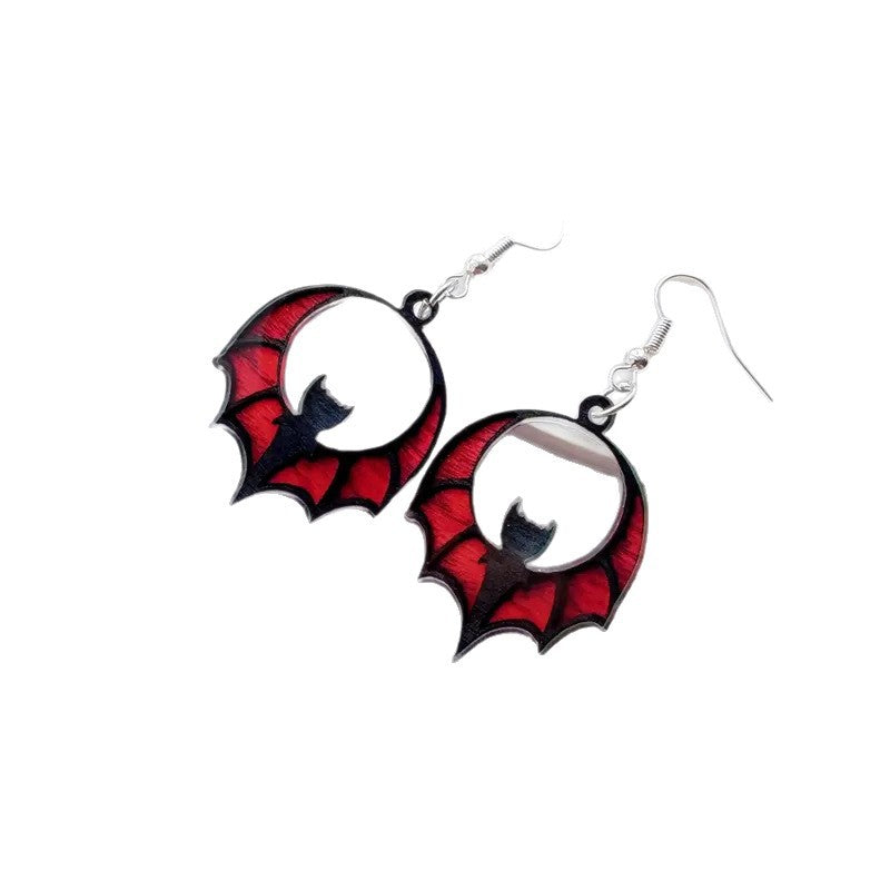 Wholesale Halloween Bat Acrylic Red Round Earrings