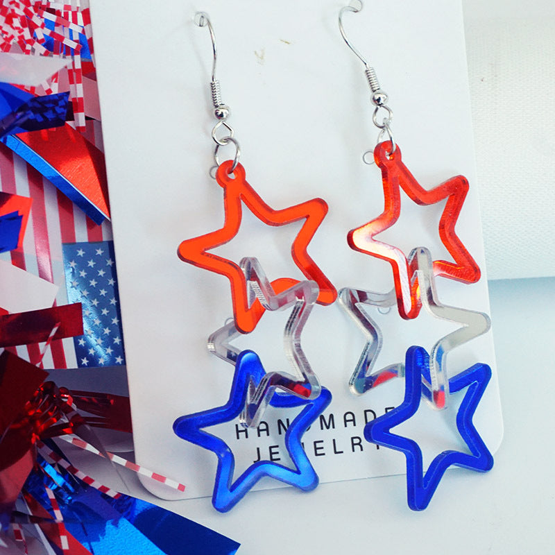 Wholesale 2 Pairs/pack American Independence Day Rotating Mirror Heart-shaped Five-pointed Star Acrylic Earrings ACC-ES-HY047