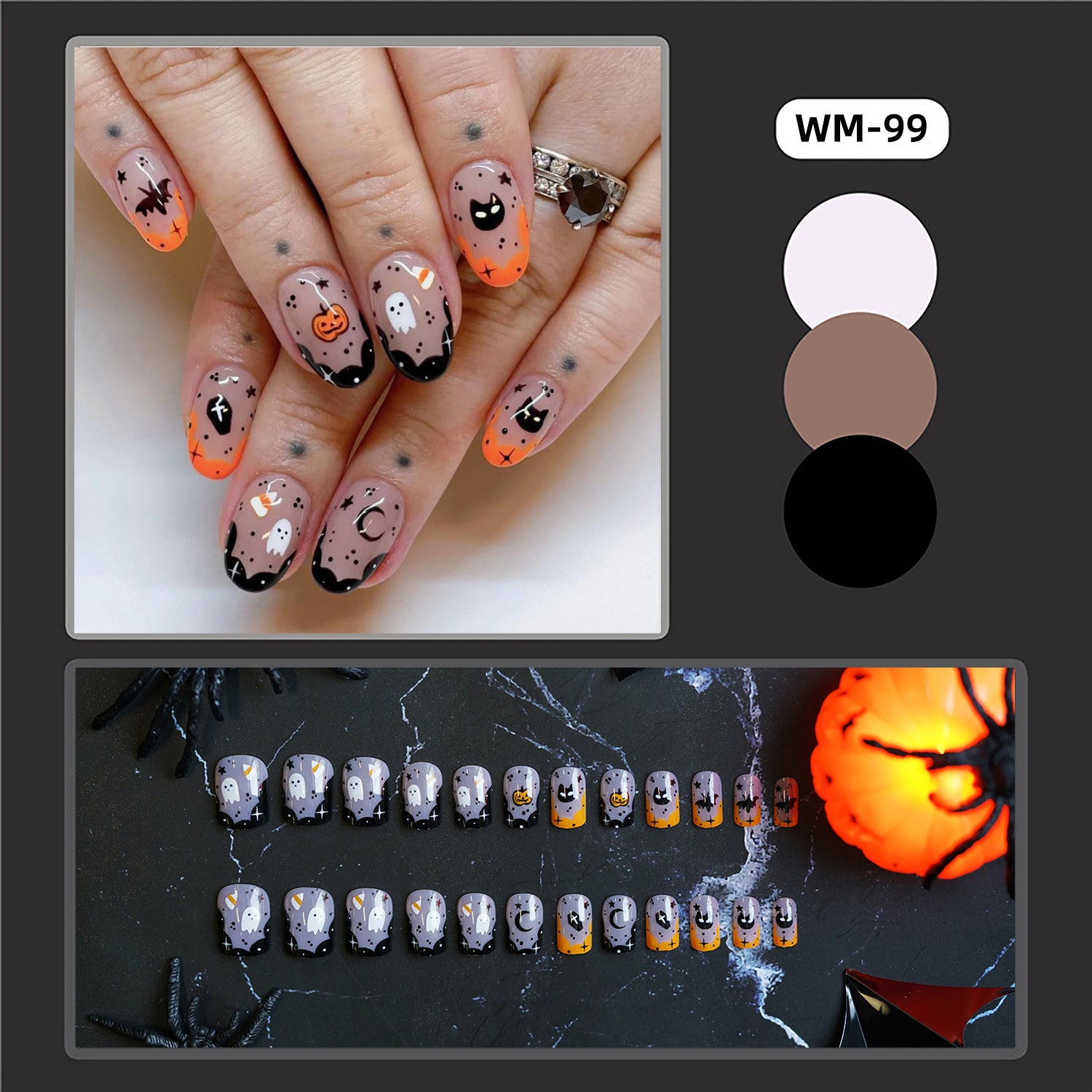 Wholesale 24 Pieces/ box  Ghost Pumpkin Nails Kits Nail Stickers