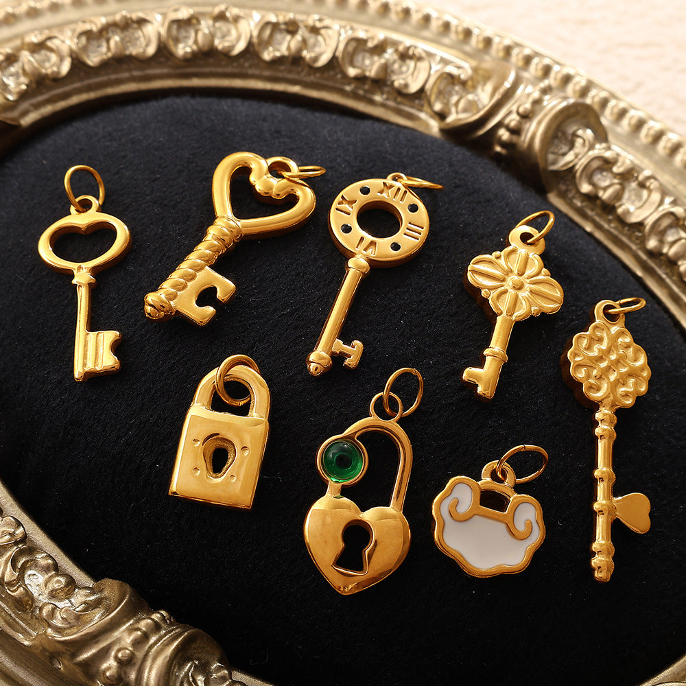 Wholesale Diamond-Encrusted Key Lock Stainless Steel Pendant Accessories