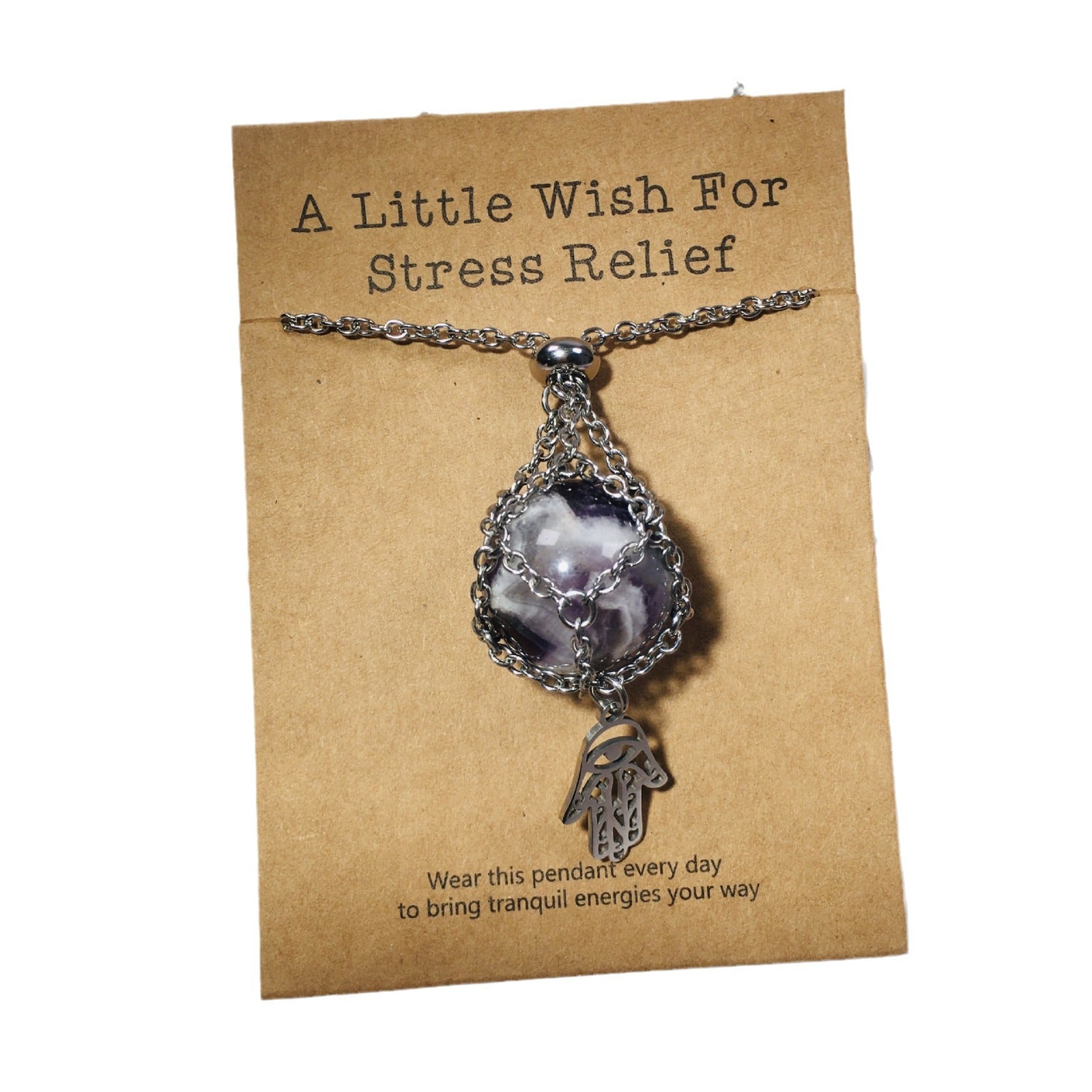 Wholesale Fatima Palm Replaceable Crystal Natural Stone Adjustable Metal Mesh Pocket Necklace ACC-NE-RongGuan004