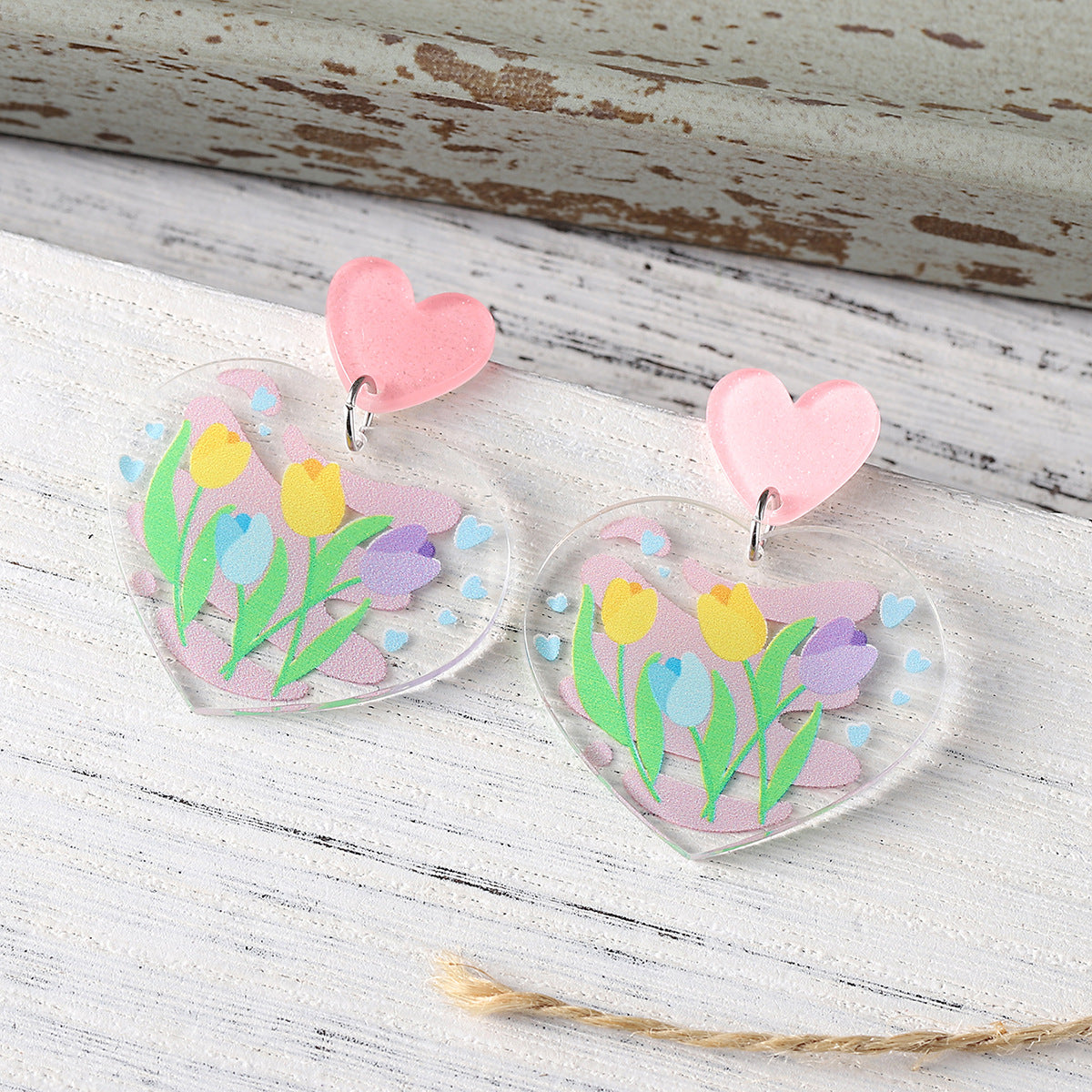 Wholesale  Flower Love Acrylic Pendant Earrings