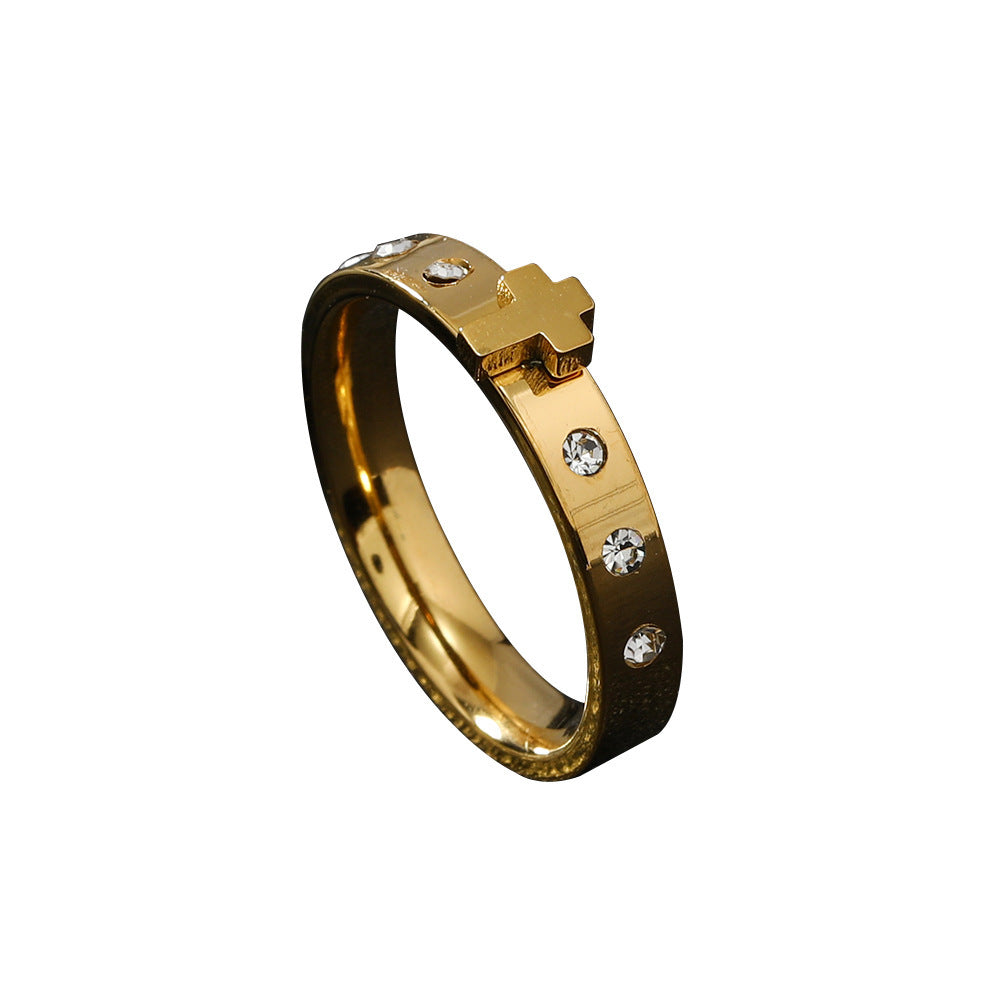 Wholesale Diamond Three-dimensional Cross Stainless Steel Rings ACC-RS-WangG001