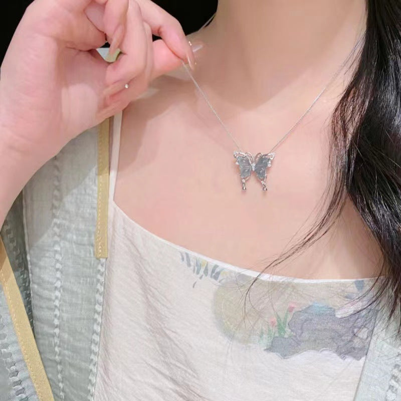 Wholesale Light Green Hollow Butterfly Pendant Necklace