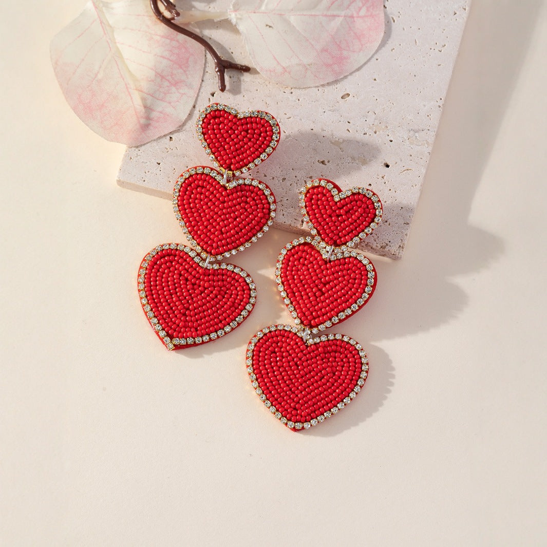 Wholesale Red Rice Beads Heart Bohemian Earrings