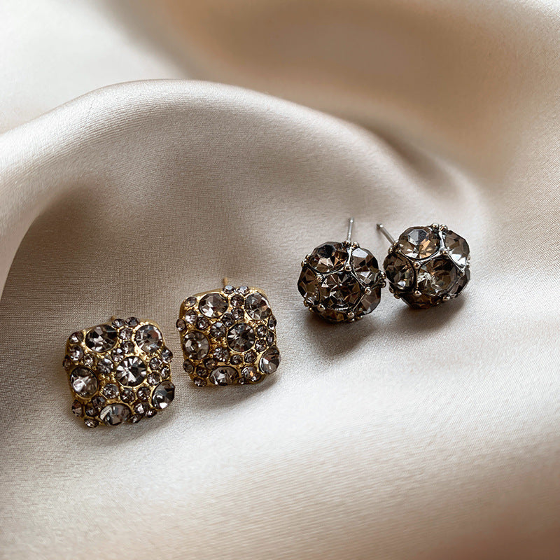 Wholesale Light Luxury and High-End Super Flash Full Diamond Geometric Earrings