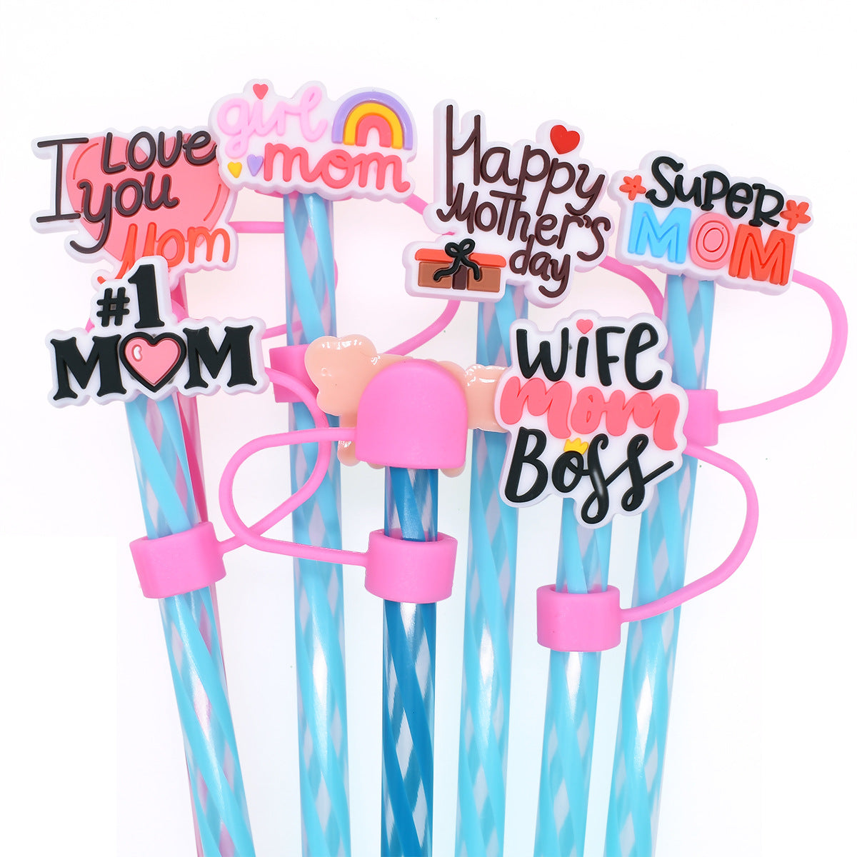 Wholesale Random 10mm 100pcs Mother's Day Straw Tube Cap Soft Glue Straw Decoration Straw Cover ACC-SCR-RYY030