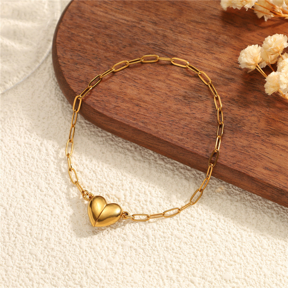Wholesale Stainless Steel Heart Pendant Paper Clip Chain Necklace for Women Fashion Jewelry Accessory