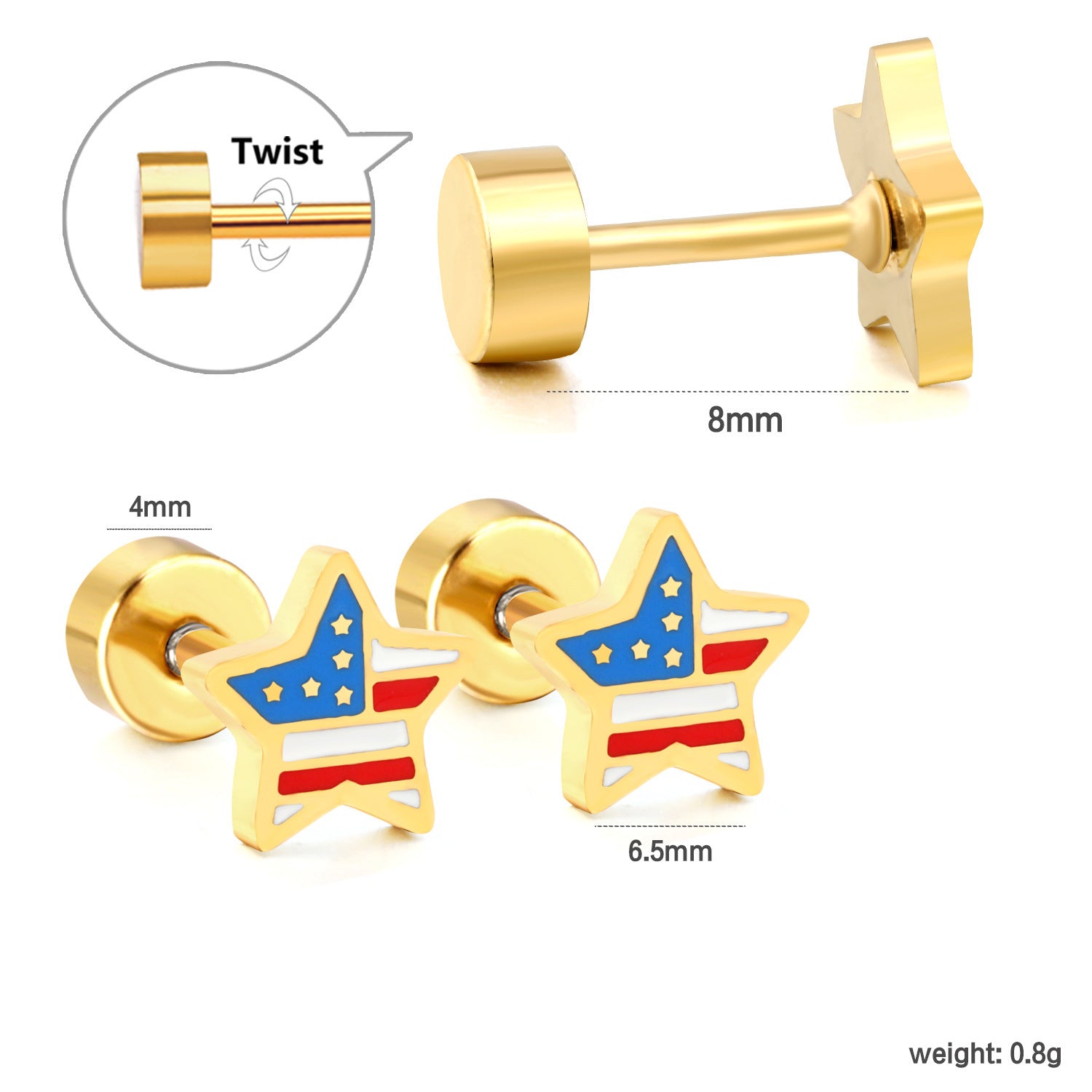 Wholesale Cute Bow Rainbow Screw Stud Earrings Stainless Steel Fashion Jewelry Gift for Women