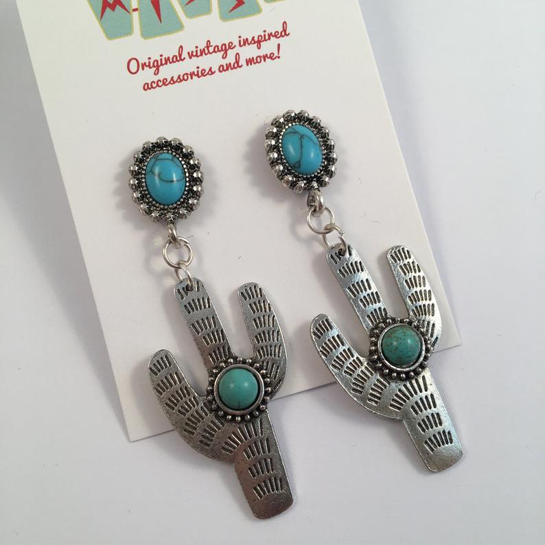Wholesale Vintage Bohemian Cactus Turquoise Earrings with Alloy Plating