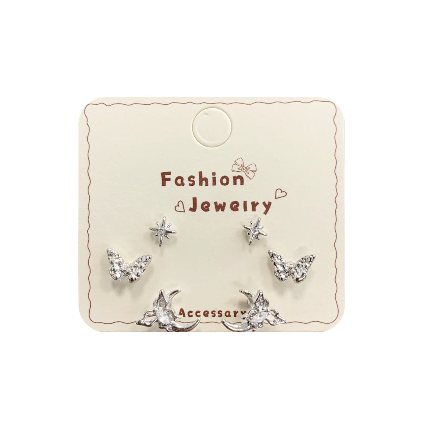 Wholesale Super flash zircon exquisite five-pointed star heart earring set silver needle Earrings