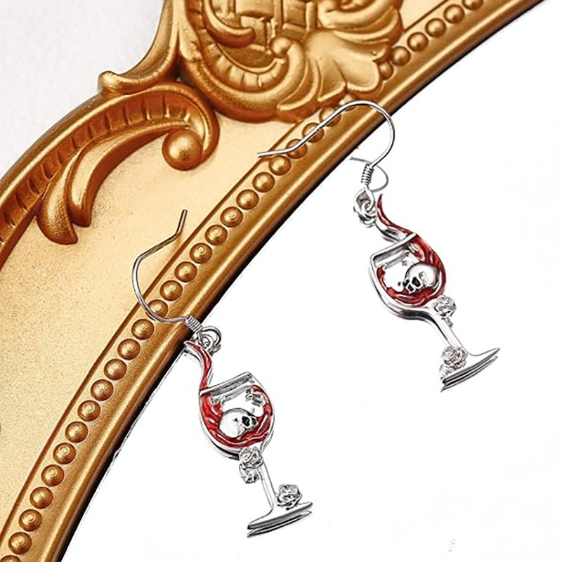 Wholesale  Halloween Skull Head Wine Glass Creative Earrings