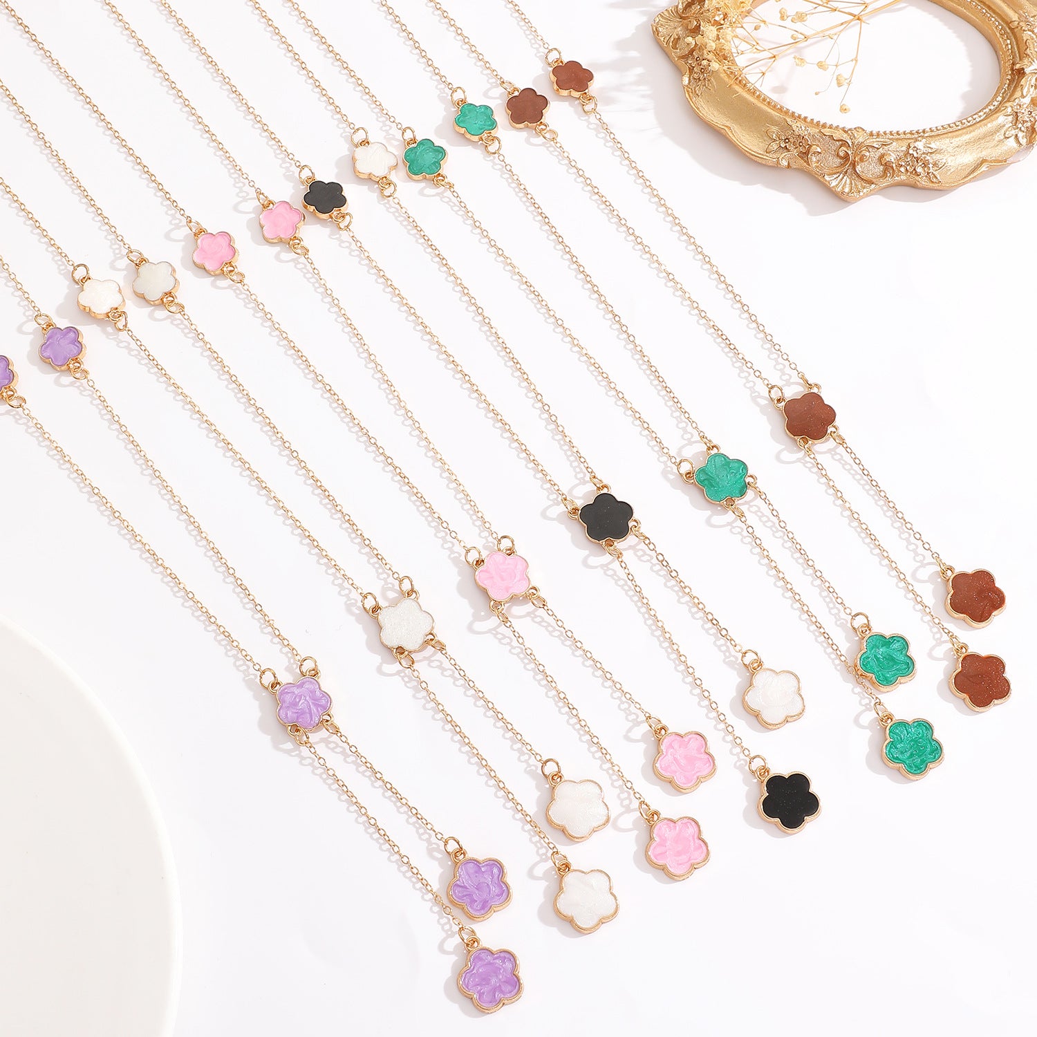 Wholesale lucky five-petal flower tassel pendant Necklace