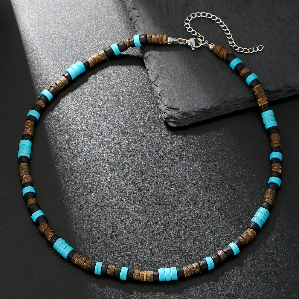Wholesale turquoise necklace surfing punk necklace niche design hip-hop necklace