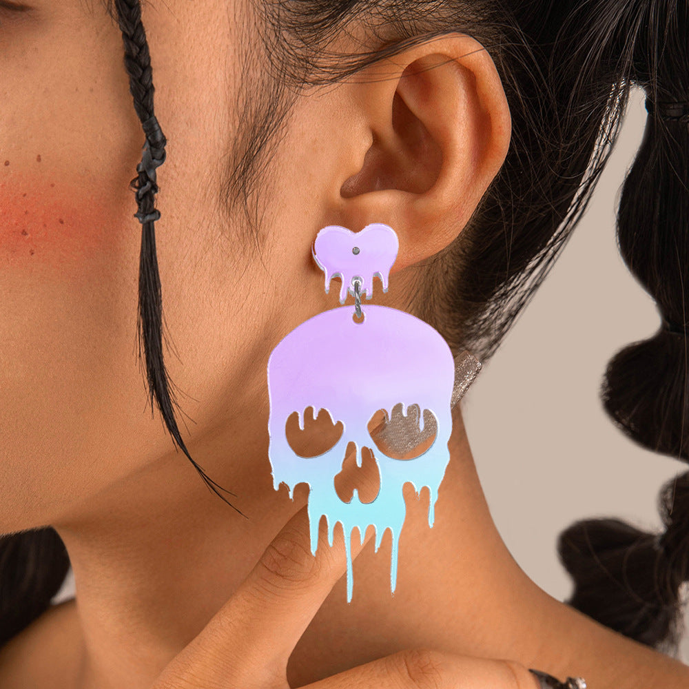 Wholesale Colorful Skull Earrings  Radiation Love Skull Acrylic Earrings