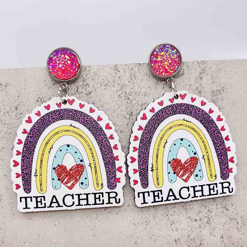 Wholesale Teacher' s Day Wooden Book Earrings