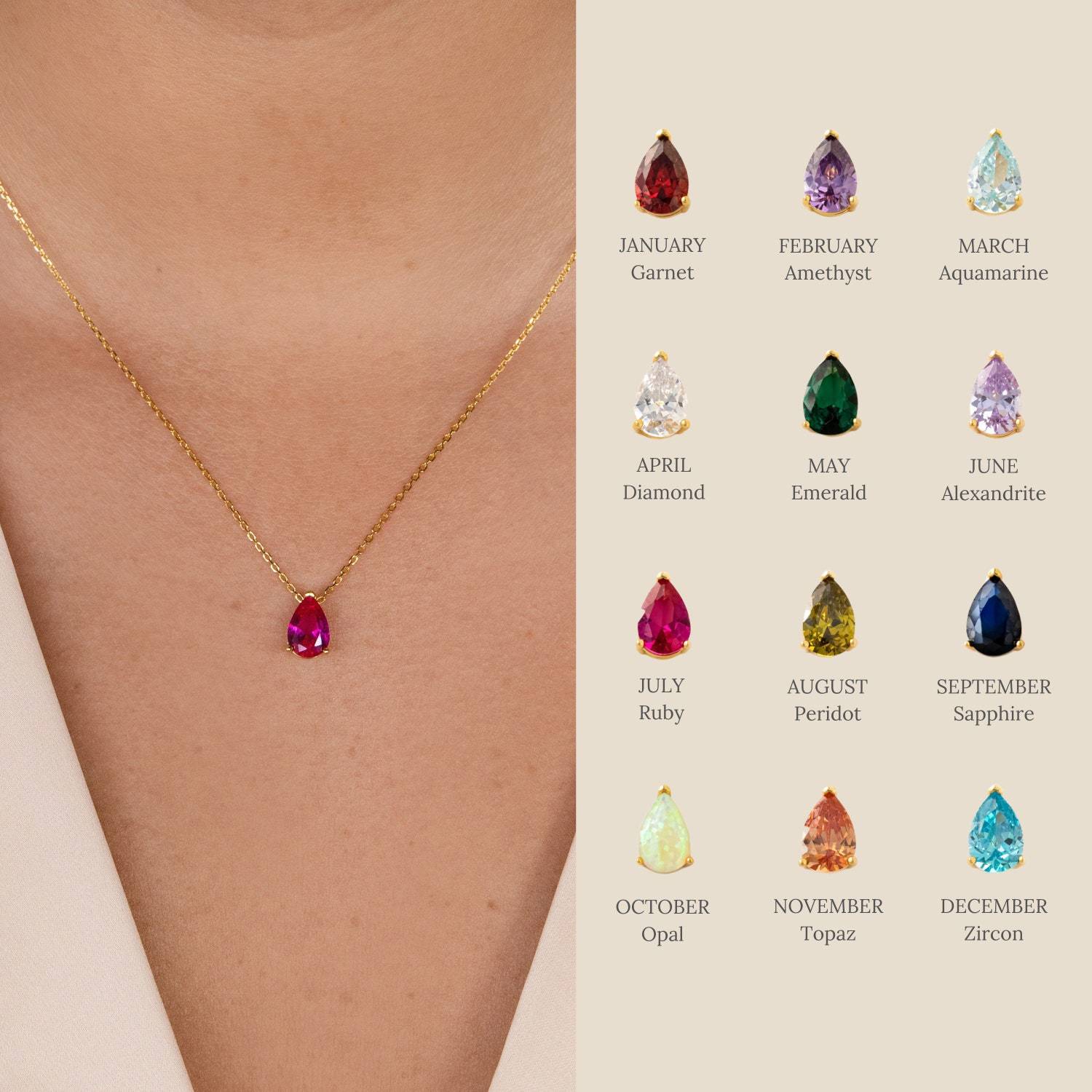 Wholesale Titanium steel pear-shaped water drop zircon 12th birthday stone birthstone necklace
