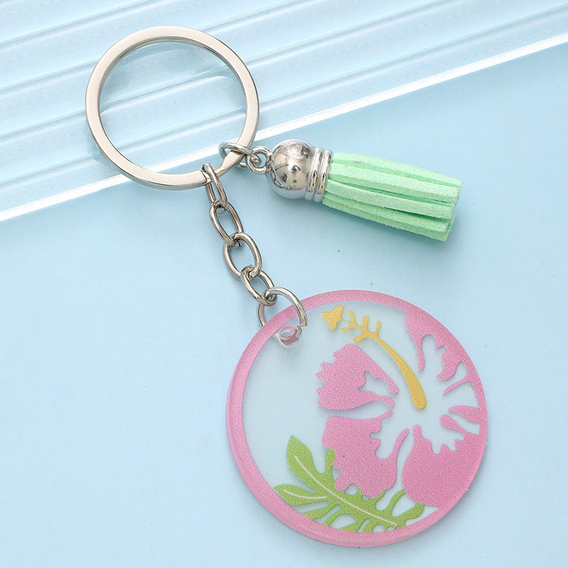 Wholesale Flower Leaves Green Tassel Acrylic Keychain ACC-KC-YTian007