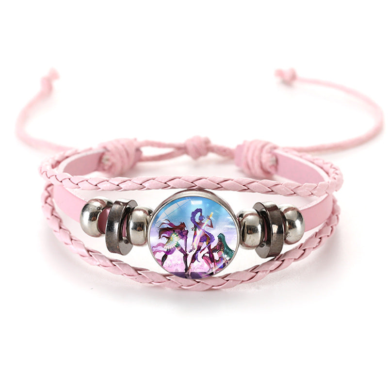 Wholesale Witcher Time Gem Adjustable Hand-woven Pink and Black Bracelet kpop