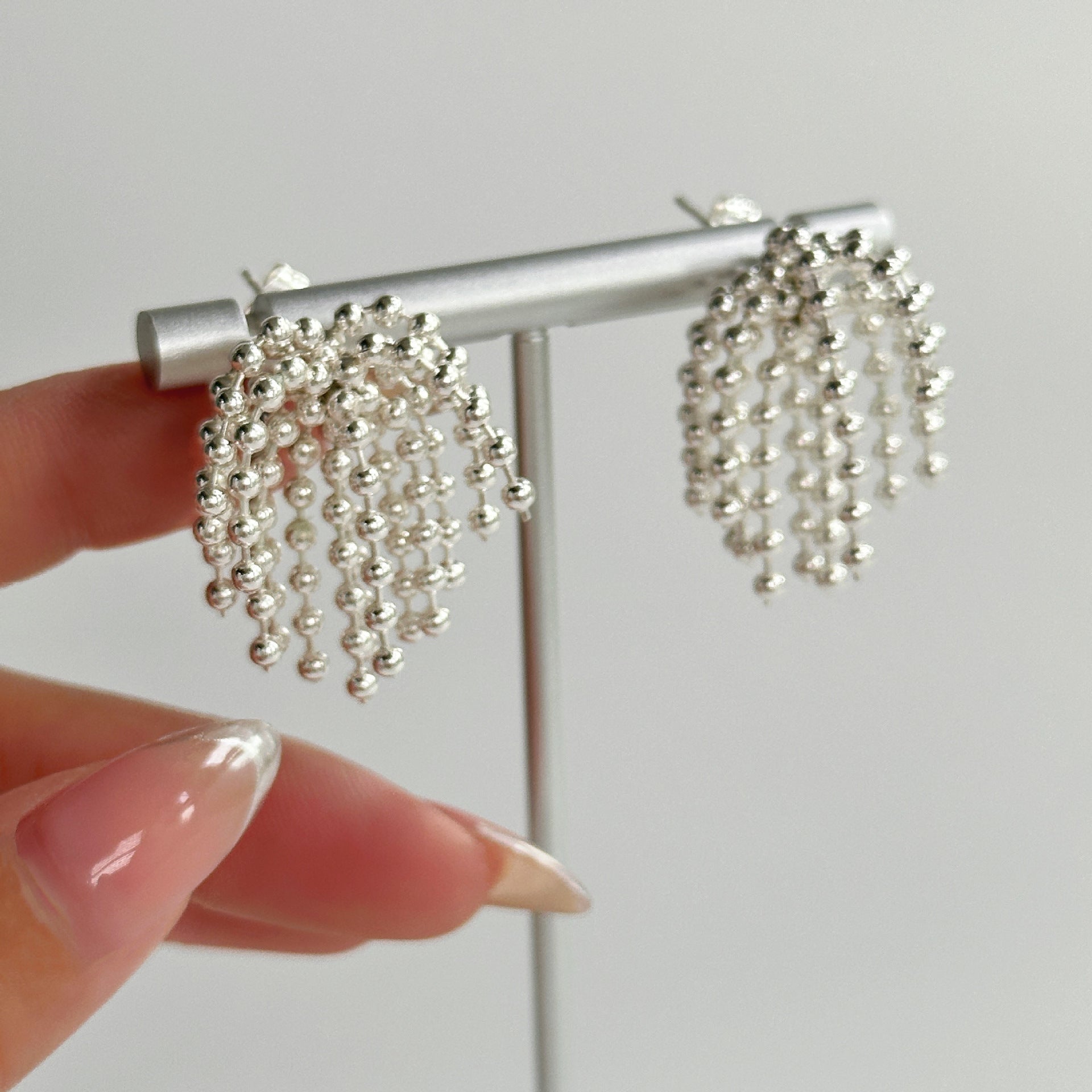 Wholesale  vintage titanium steel polished round bead tassel gold and silver earrings