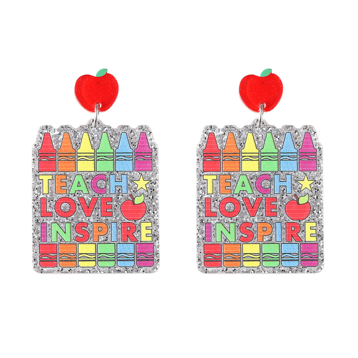 Wholesale Sequin Apple Book Ruler Rainbow Pendant Acrylic Earrings