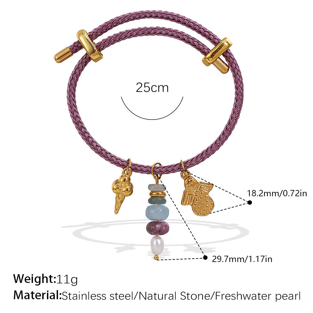 Wholesale Cross-Border European and American Popular Adjustable Rope Multi-Pendant Bracelet DIY Stainless Steel Plated 18K Gold Bracelet Accessible Luxury Model