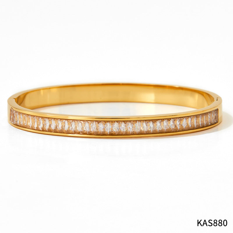 Wholesale  Stainless Steel Inlaid Colorful Zircon Geometric  Bracelet