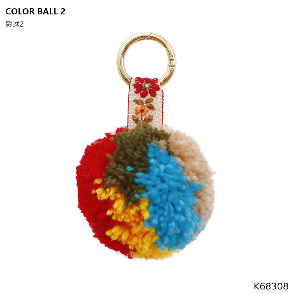 Wholesale Colorful Fur Ball Keychain Bag Pendant Bohemian Pendant Pom Pom ACC-KC-JM007