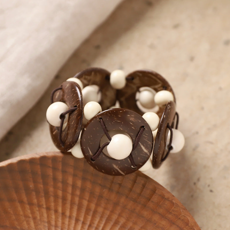 Wholesale Bohemian Retro nut Shell Bracelet Niche Stylish Ethnic Style Brown Coffee Beaded Bracelet Holiday Style Women' s Bracelet