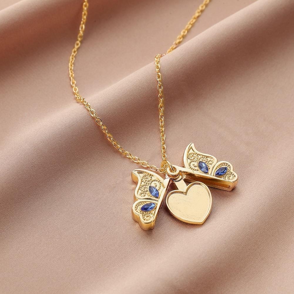Wholesale metal diamond butterfly love open photo box pendant necklace