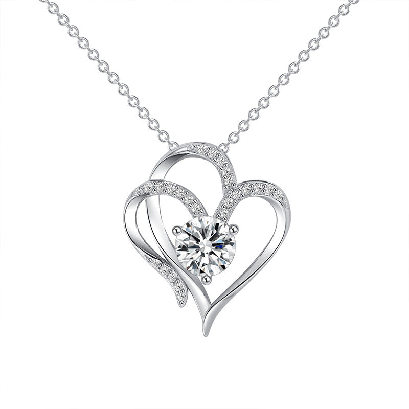 Wholesale Double Heart Pendant Zircon Love Necklace