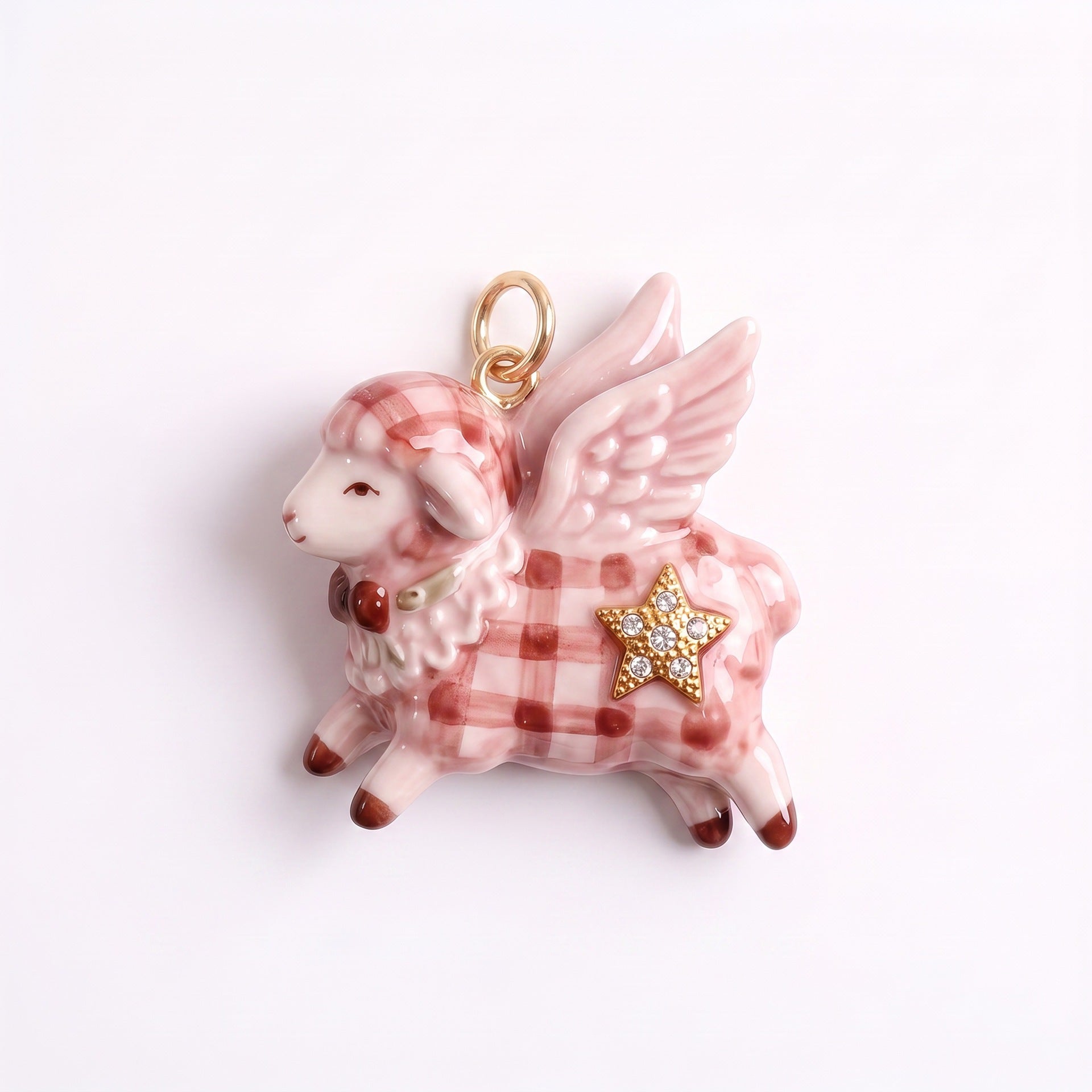Wholesale Lolita pink checkered sheep enamel pendant,  hot air balloon teacup,  sheep DIY bracelet,  necklace,  earrings,  jewelry accessories
