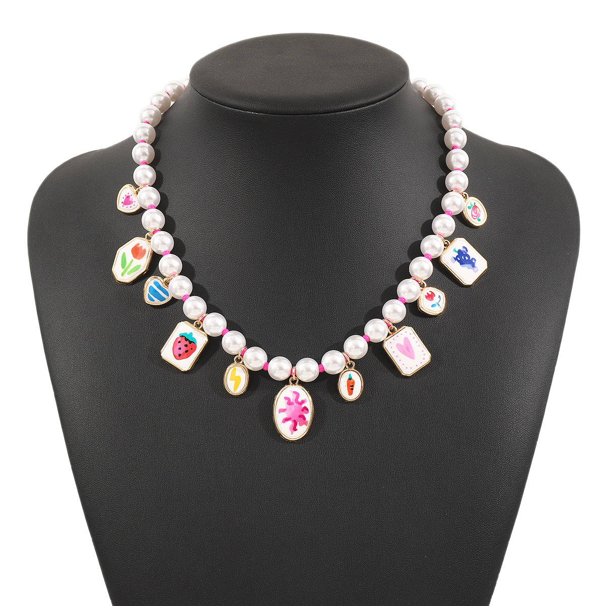 Collana di perle con pendente geometrico in ceramica in stile vacanza all'ingrosso